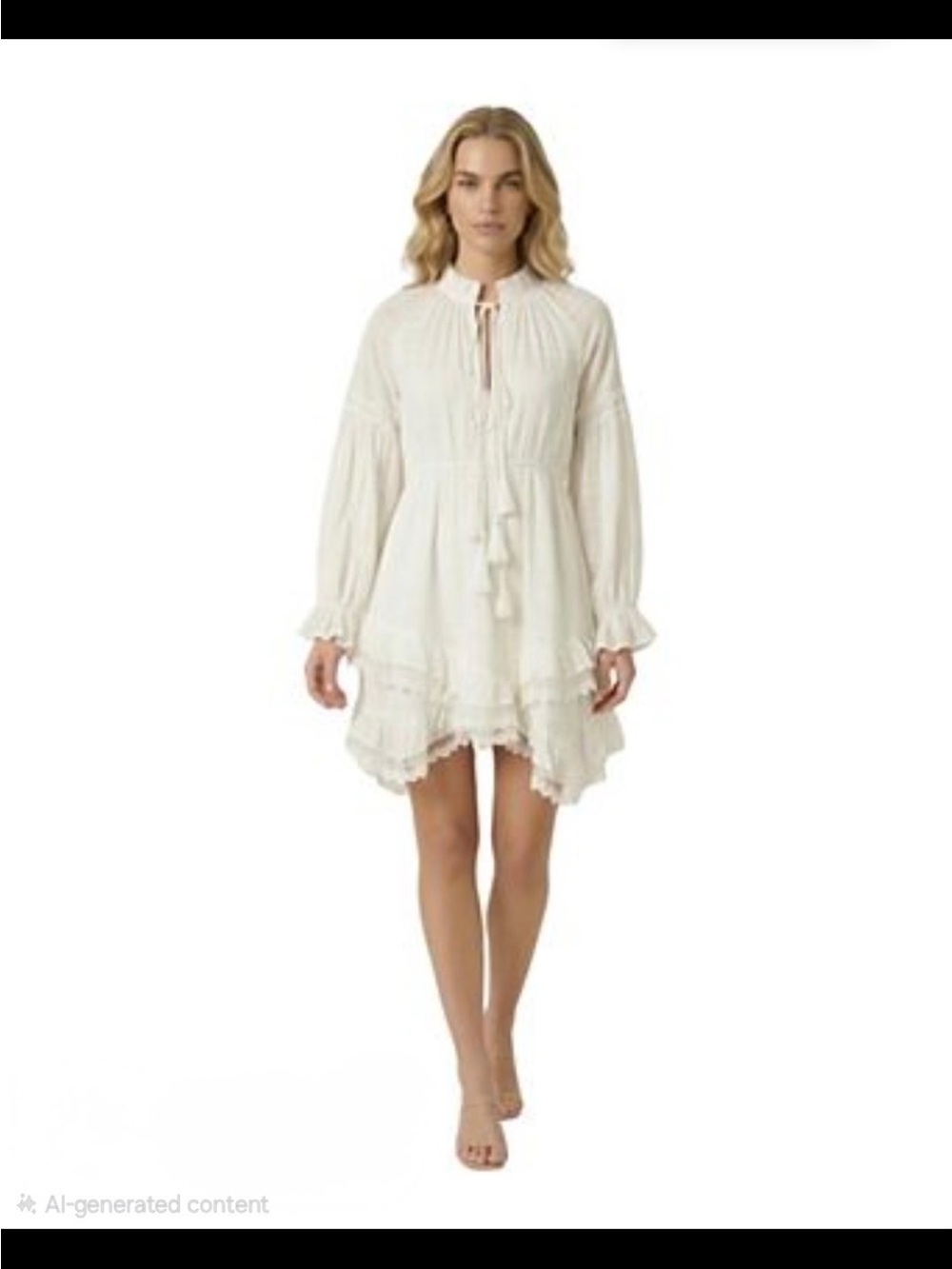 Boho Women's White Midi Dress with Ruffle Hem
